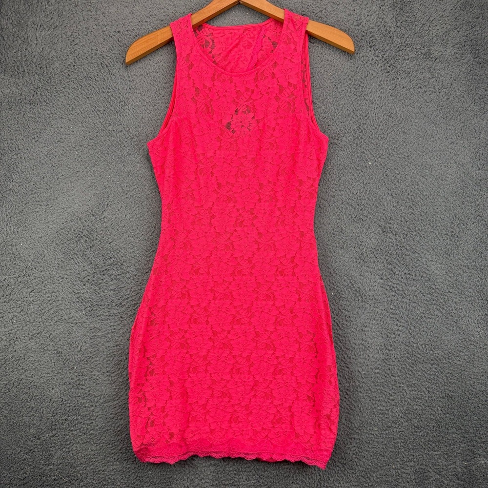 Express Womens Hot Pink Floral‎ Lace Open Back Bodycon Mini Dress Size S